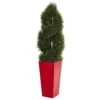 4.5’ Double Pond Cypress Spiral Artificial Tree In Red Planter (Indoor/Outdoor) 1 4.5’ Double Pond Cypress Spiral Artificial Tree In Red Planter (Indoor/Outdoor) -Artificial Flowers Sale artificial 45 double pond cypress spiral artificial tree in red planter uv resistant indooroutdoor nearly natural 761754