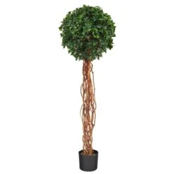 4.5’ English Ivy Single Ball Artificial Topiary Tree With Natural Trunk UV Resistant (Indoor/Outdoor)