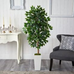 4.5’ Ficus Artificial Tree In White Planter 8 4.5’ Ficus Artificial Tree In White Planter -Artificial Flowers Sale artificial 45 ficus artificial tree in white planter nearly natural 178886