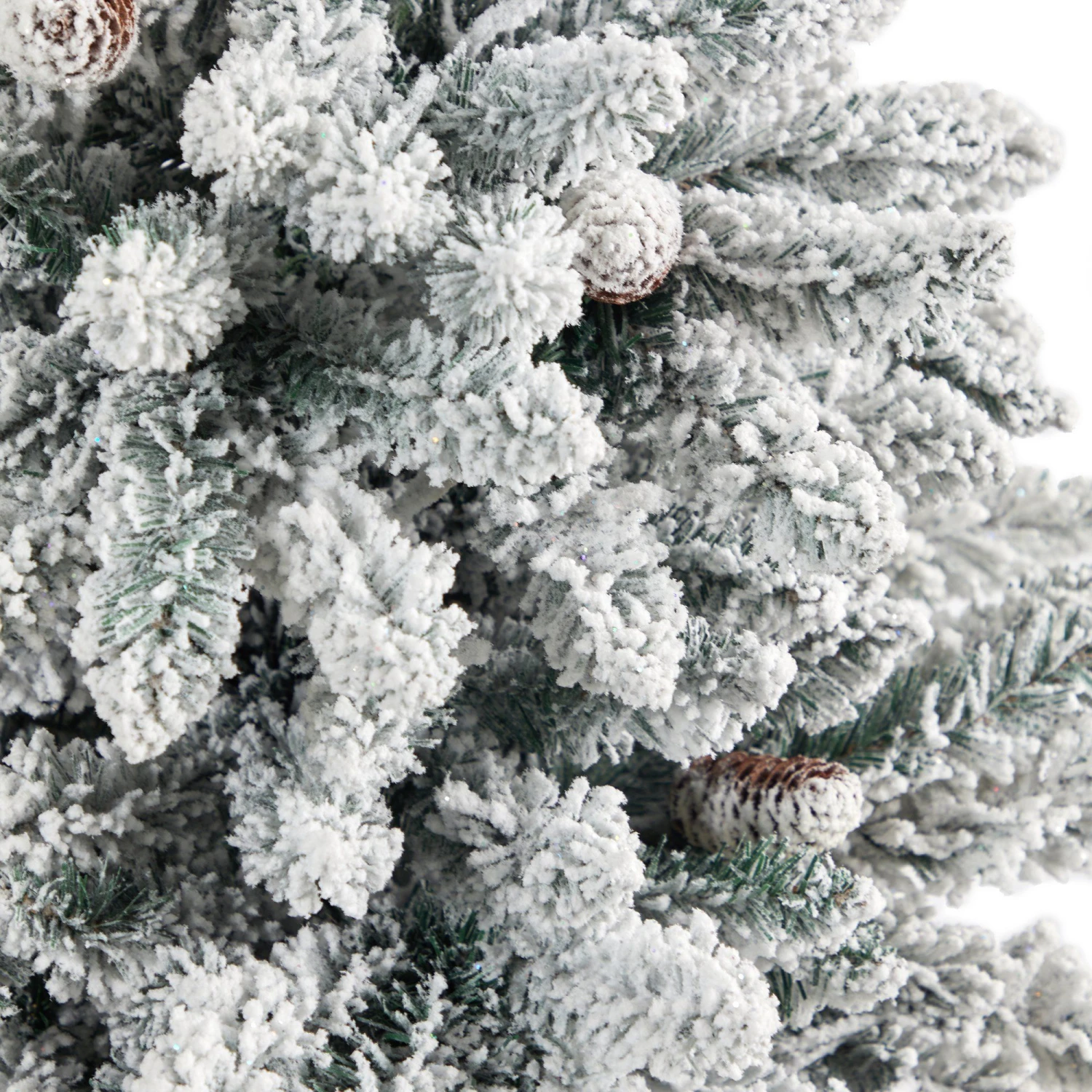 4.5’ Flocked Livingston Fir Artificial Christmas Tree With Pine Cones And 150 Clear Warm LED Lights In Tall White Planter 13 4.5’ Flocked Livingston Fir Artificial Christmas Tree With Pine Cones And 150 Clear Warm LED Lights In Tall White Planter - Image 11