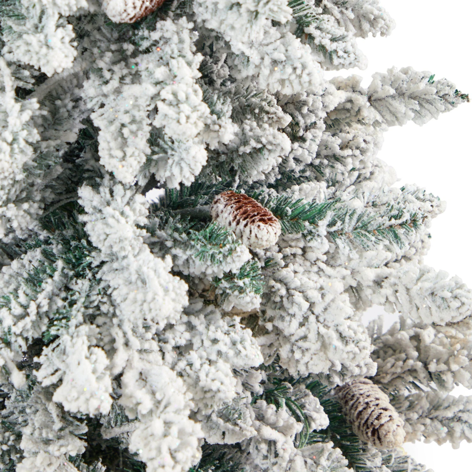 4.5’ Flocked Livingston Fir Artificial Christmas Tree With Pine Cones And 150 Clear Warm LED Lights In Tall White Planter 7 4.5’ Flocked Livingston Fir Artificial Christmas Tree With Pine Cones And 150 Clear Warm LED Lights In Tall White Planter - Image 5