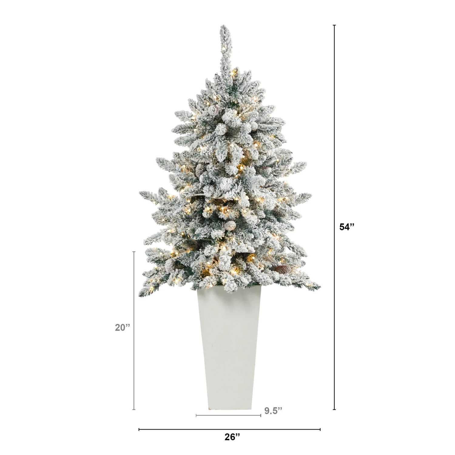 4.5’ Flocked Livingston Fir Artificial Christmas Tree With Pine Cones And 150 Clear Warm LED Lights In Tall White Planter 10 4.5’ Flocked Livingston Fir Artificial Christmas Tree With Pine Cones And 150 Clear Warm LED Lights In Tall White Planter - Image 8