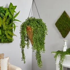 45” Gleditsia Artificial Plant In Hanging Cone Basket UV Resistant (Indoor/Outdoor) -Artificial Flowers Sale artificial 45 gleditsia artificial plant in hanging cone basket uv resistant indooroutdoor nearly natural 528879