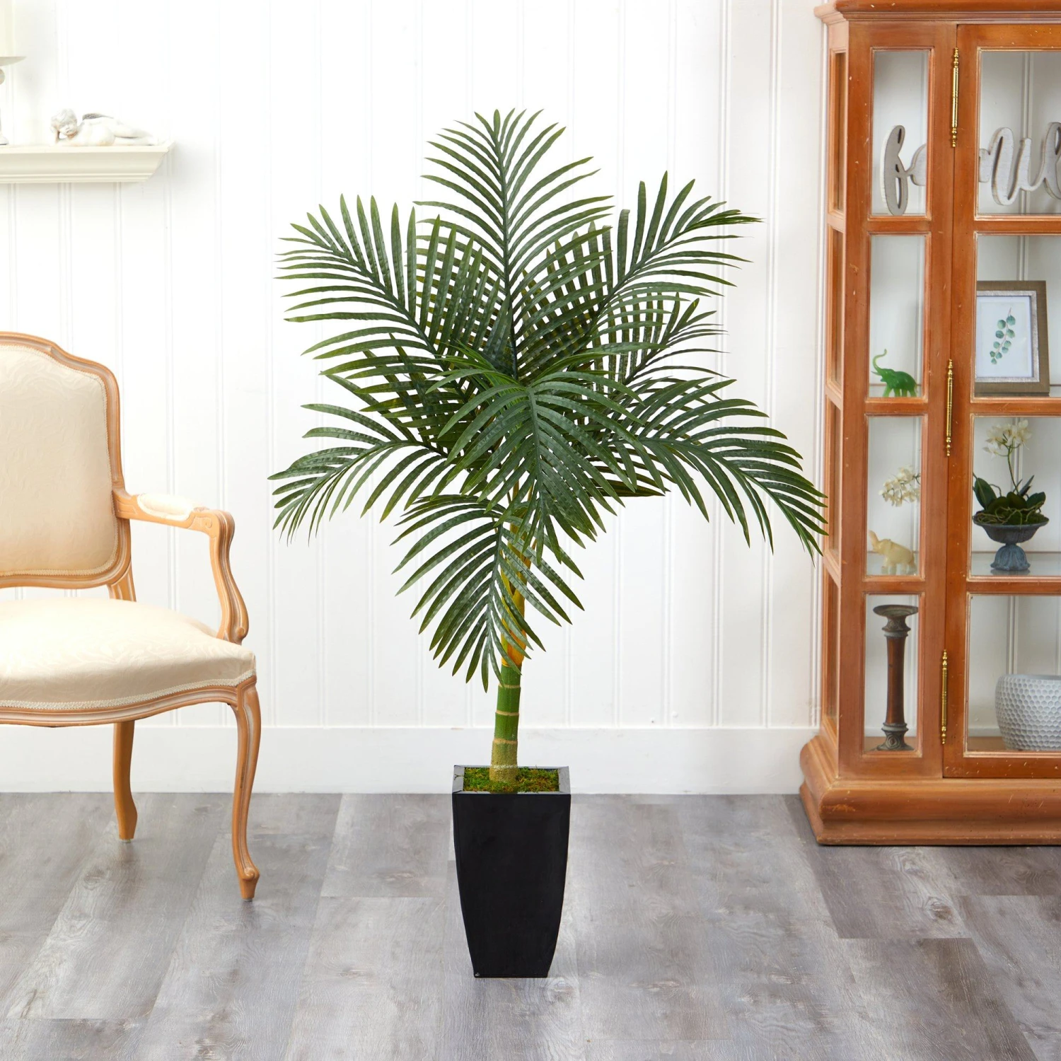 4.5’ Golden Cane Artificial Palm Tree In Black Metal Planter 6 4.5’ Golden Cane Artificial Palm Tree In Black Metal Planter - Image 4