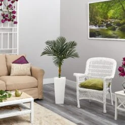 4.5’ Golden Cane Artificial Palm Tree In Tall White Planter -Artificial Flowers Sale artificial 45 golden cane artificial palm tree in tall white planter nearly natural 408502