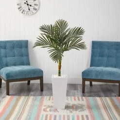 4.5’ Golden Cane Artificial Palm Tree In Tall White Planter -Artificial Flowers Sale artificial 45 golden cane artificial palm tree in tall white planter nearly natural 522582