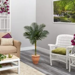 4.5’ Golden Cane Artificial Palm Tree In Terra-Cotta Planter -Artificial Flowers Sale artificial 45 golden cane artificial palm tree in terra cotta planter nearly natural 124554