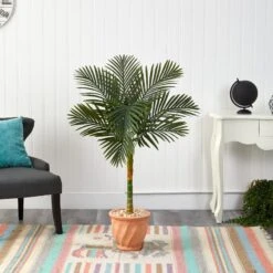 4.5’ Golden Cane Artificial Palm Tree In Terra-Cotta Planter -Artificial Flowers Sale artificial 45 golden cane artificial palm tree in terra cotta planter nearly natural 301495