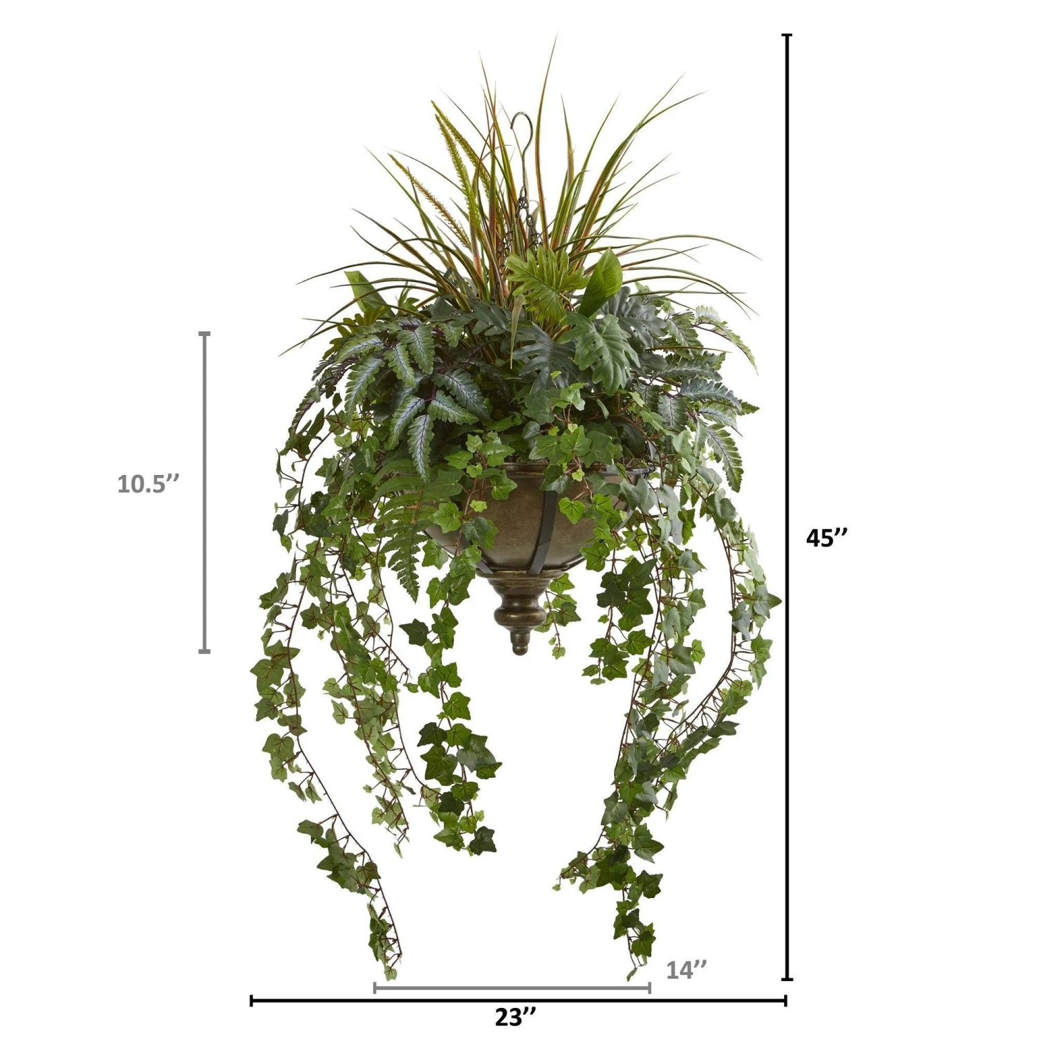 45” Ivy And Mix Greens Artificial Plant In Hanging Metal Bowl 4 45” Ivy And Mix Greens Artificial Plant In Hanging Metal Bowl - Image 2