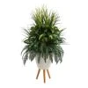 4.5’ Mixed Greens Artificial Plant In White Planter With Legs -Artificial Flowers Sale artificial 45 mixed greens artificial plant in white planter with legs nearly natural 976448