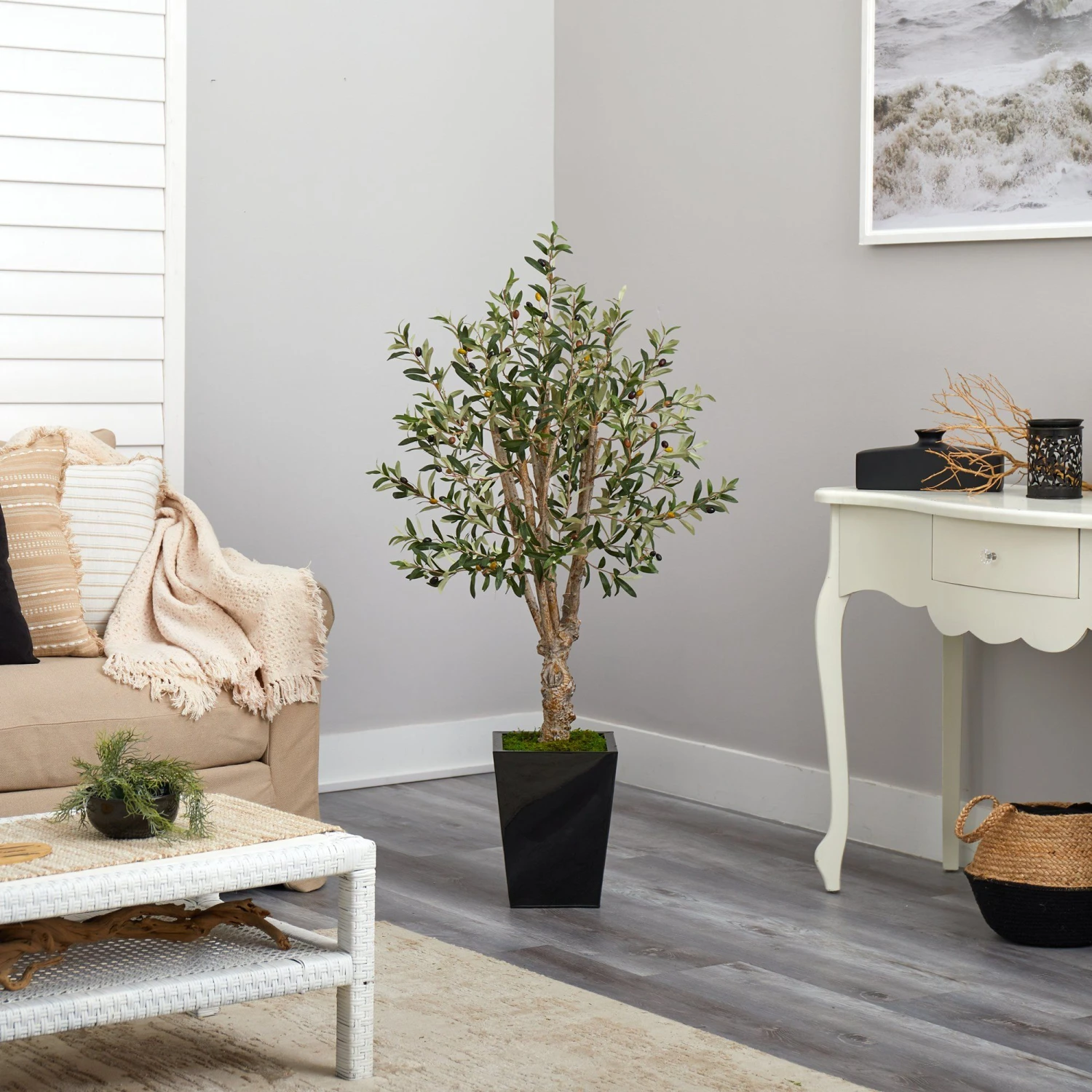 4.5’ Olive Artificial Tree In Black Metal Planter 6 4.5’ Olive Artificial Tree In Black Metal Planter - Image 4