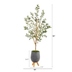 4.5’ Olive Artificial Tree In Gray Tripod Planter -Artificial Flowers Sale artificial 45 olive artificial tree in gray planter with stand nearly natural 194657