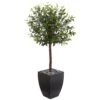 4.5’ Olive Topiary Artificial Tree In Black Washed Planter -Artificial Flowers Sale artificial 45 olive topiary artificial tree in black washed planter nearly natural 818363