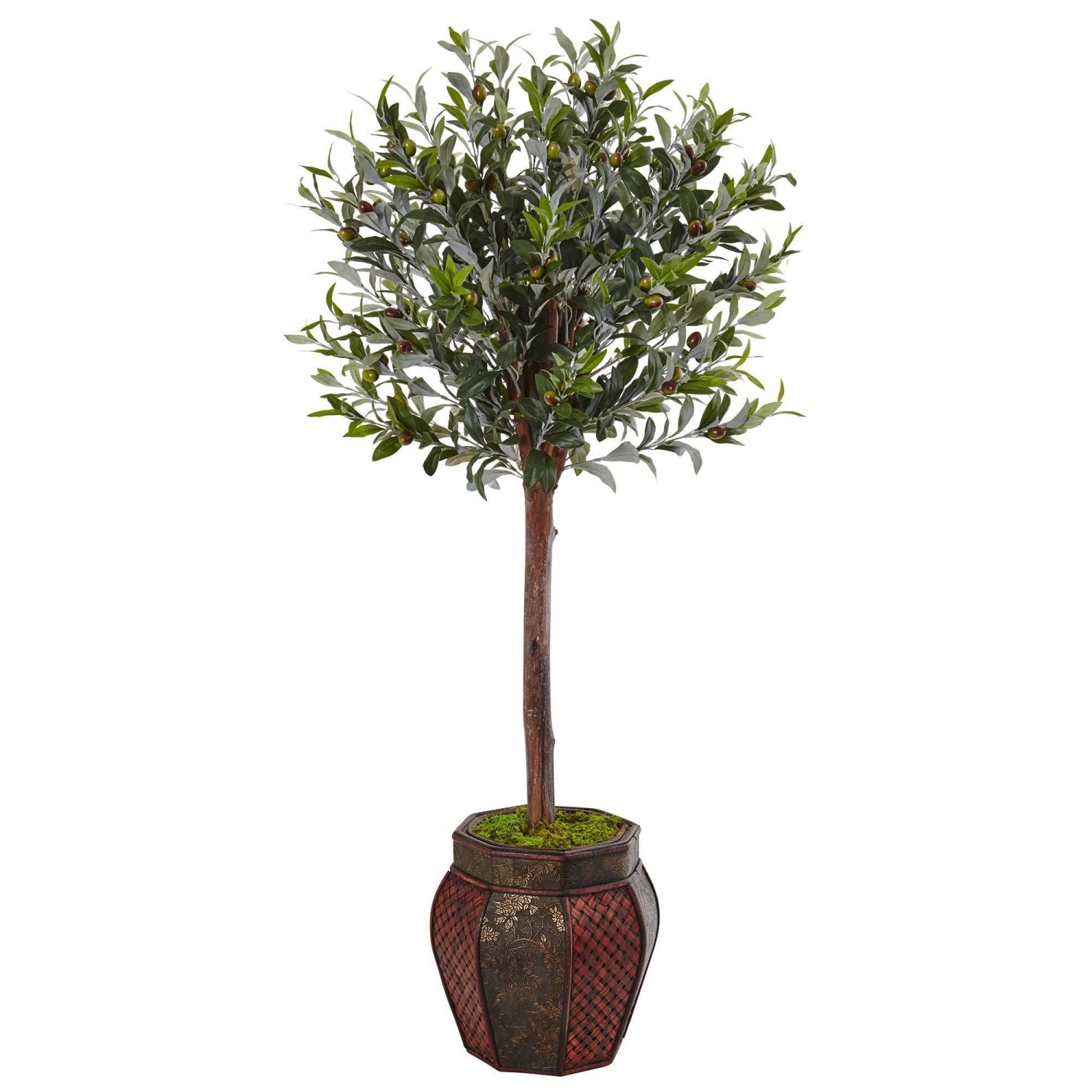 4.5’ Olive Topiary Tree In Weave Panel Planter 3 4.5’ Olive Topiary Tree In Weave Panel Planter