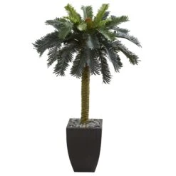 4.5’ Sago Artificial Palm Tree In Black Planter