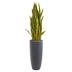 4.5’ Sansevieria Artificial Plant In Gray Planter