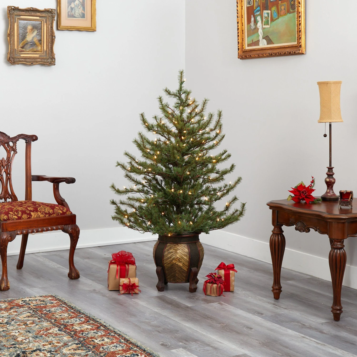 4.5’ Vancouver Mountain Pine Artificial Christmas Tree With 100 Clear Lights And 374 Bendable Branches In Decorative Planter 10 4.5’ Vancouver Mountain Pine Artificial Christmas Tree With 100 Clear Lights And 374 Bendable Branches In Decorative Planter - Image 8