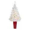 4.5' White Artificial Christmas Tree With 100 Clear LED Lights In Red Planter -Artificial Flowers Sale artificial 45 white artificial christmas tree with 100 clear led lights in red planter nearly natural 947789