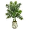 46” Areca Palm Artificial Tree In Floral Print Planter (Real Touch)