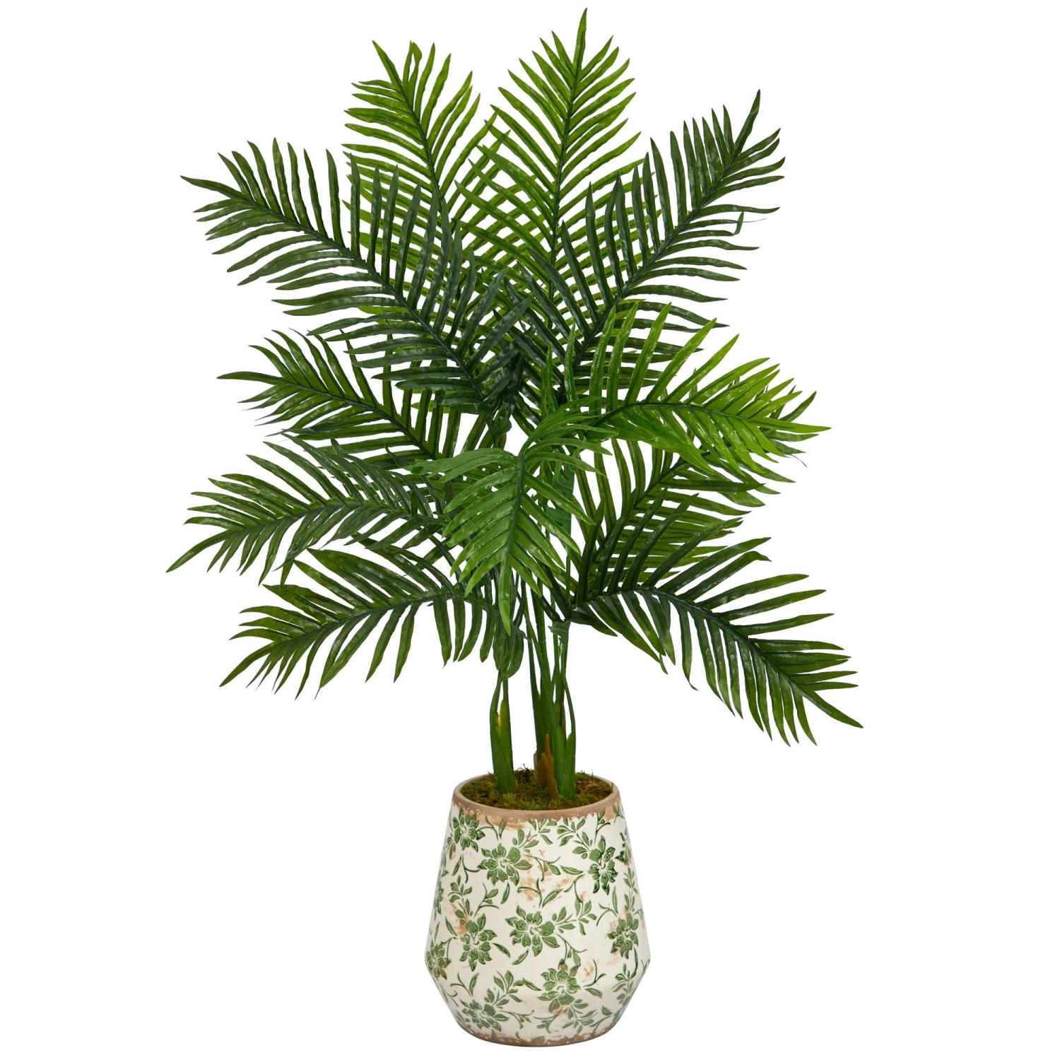 46” Areca Palm Artificial Tree In Floral Print Planter (Real Touch) 3 46” Areca Palm Artificial Tree In Floral Print Planter (Real Touch)