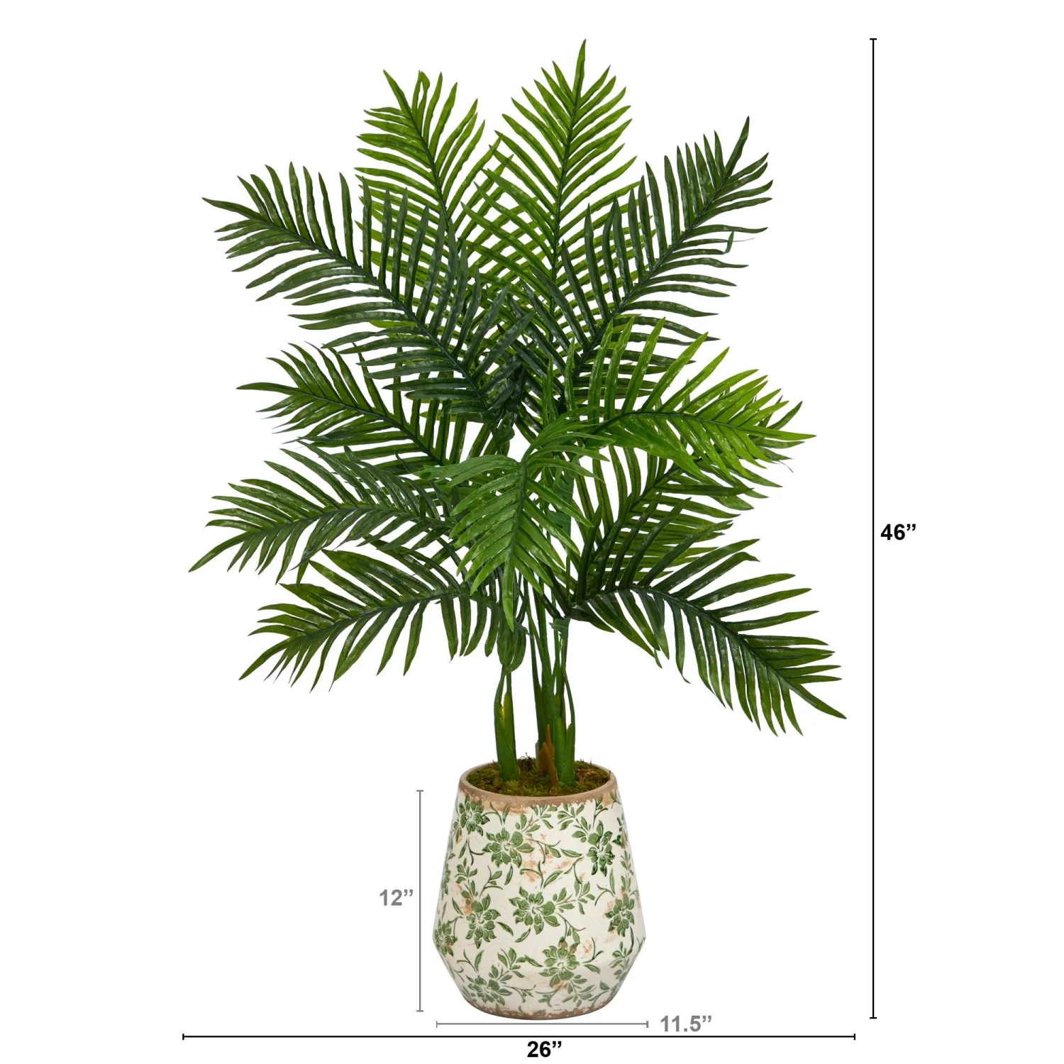46” Areca Palm Artificial Tree In Floral Print Planter (Real Touch) 4 46” Areca Palm Artificial Tree In Floral Print Planter (Real Touch) - Image 2