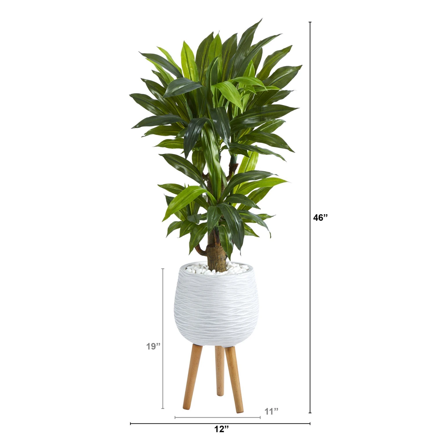 46” Corn Stalk Dracaena Artificial Plant In White Planter With Stand (Real Touch) 4 46” Corn Stalk Dracaena Artificial Plant In White Planter With Stand (Real Touch) - Image 2