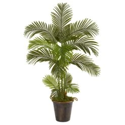 5' Areca Palm Artificial Tree In Decorative Metal Pail With Rope