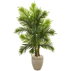 5’ Areca Palm Artificial Tree In Sand Colored Planter (Real Touch)