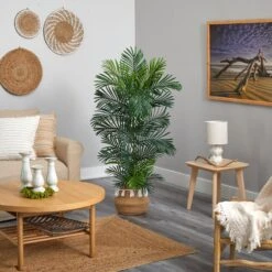 5’ Areca Palm Tree In Boho Chic Handmade Natural Cotton Woven Planter With Tassels UV Resistant -Artificial Flowers Sale artificial 5 areca palm tree in boho chic handmade natural cotton woven planter with tassels uv resistant nearly natural 733512