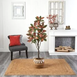 5’ Artificial Fall Magnolia Tree WithHandmade Jute & Cotton Basket With Tassels -Artificial Flowers Sale artificial 5 artificial fall magnolia tree with handmade jute cotton basket with tassels plant in planter nearly natural 414395