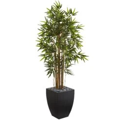 5' Bamboo Artificial Tree In Black Wash Planter