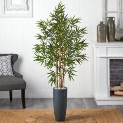 5’ Bamboo Tree In Gray Cylinder Planter -Artificial Flowers Sale artificial 5 bamboo tree in gray cylinder planter nearly natural 831978