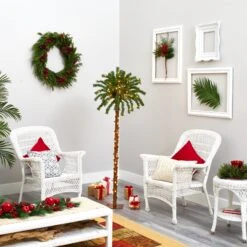 5’ Christmas Palm Artificial Tree With 150 Warm White LED Lights -Artificial Flowers Sale artificial 5 christmas palm artificial tree with 150 warm white led lights nearly natural 504876