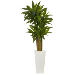 5' Cornstalk Dracaena Artificial Plant In White Tower Planter