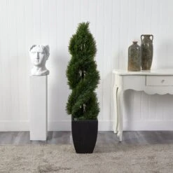 5’ Double Cypress Spiral Topiary Artificial Tree In Black Planter (Indoor/Outdoor) 6 5’ Double Cypress Spiral Topiary Artificial Tree In Black Planter (Indoor/Outdoor) -Artificial Flowers Sale artificial 5 double cypress spiral topiary artificial tree in black planter uv resistant indooroutdoor nearly natural 261444