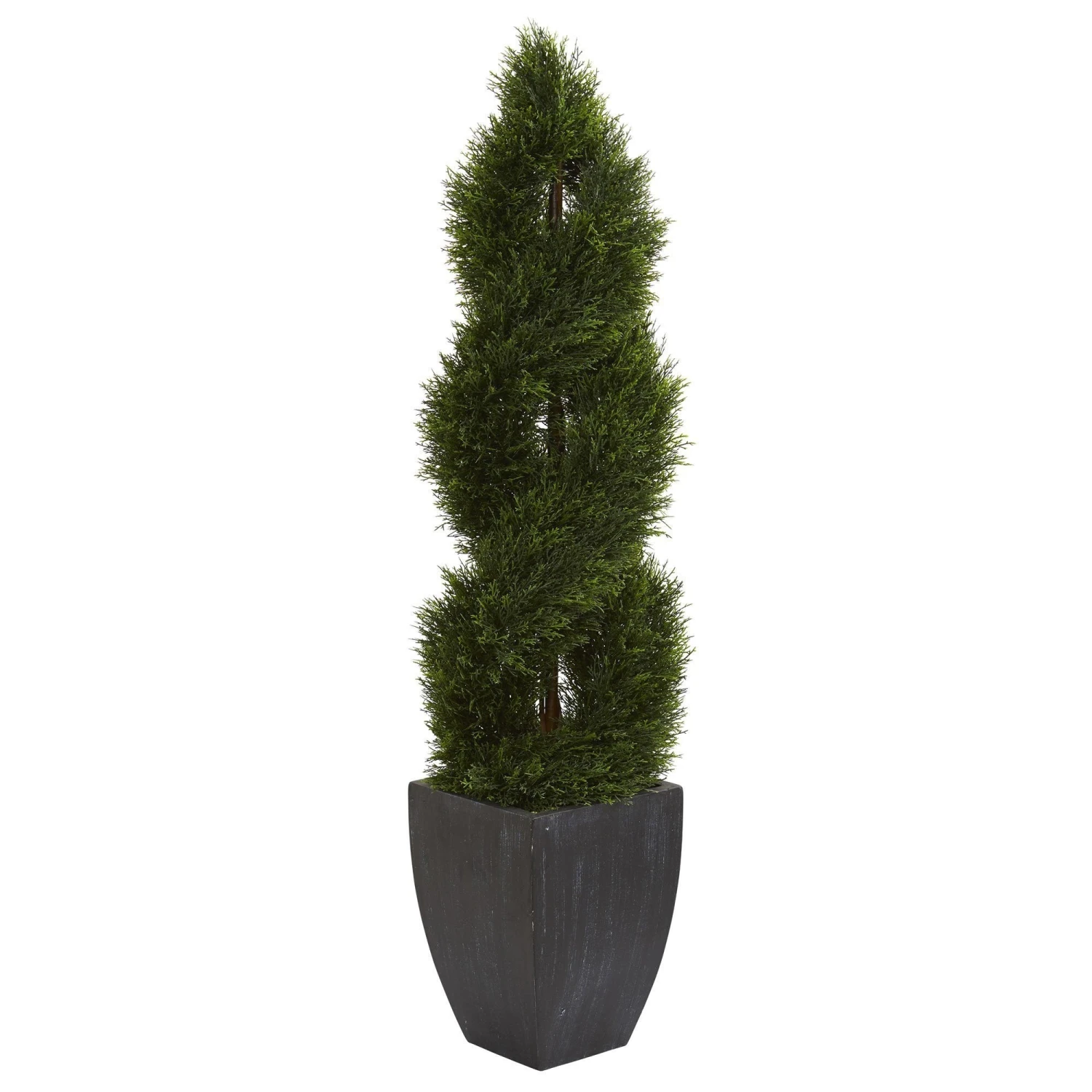 5’ Double Cypress Spiral Topiary Artificial Tree In Black Planter (Indoor/Outdoor) 3 5’ Double Cypress Spiral Topiary Artificial Tree In Black Planter (Indoor/Outdoor)
