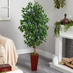 5’ Ficus Artificial Tree In Bamboo Planter -Artificial Flowers Sale artificial 5 ficus artificial tree in bamboo planter nearly natural 474869
