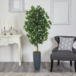5’ Ficus Artificial Tree In Gray Planter 8 5’ Ficus Artificial Tree In Gray Planter -Artificial Flowers Sale artificial 5 ficus artificial tree in gray planter nearly natural 934690