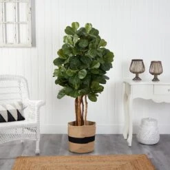 5’ Fiddle Leaf Fig Artificial Tree In Handmade Natural Cotton Planter 8 5’ Fiddle Leaf Fig Artificial Tree In Handmade Natural Cotton Planter -Artificial Flowers Sale artificial 5 fiddle leaf fig artificial tree in handmade natural cotton planter nearly natural 736576