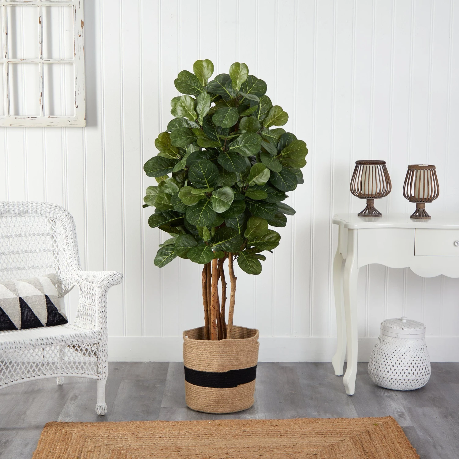 5’ Fiddle Leaf Fig Artificial Tree In Handmade Natural Cotton Planter 5 5’ Fiddle Leaf Fig Artificial Tree In Handmade Natural Cotton Planter - Image 3