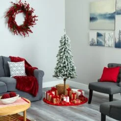 5’ Flocked Alpine Artificial Christmas Tree -Artificial Flowers Sale artificial 5 flocked alpine christmas artificial tree with 150 lights and 405 bendable branches nearly natural 122796