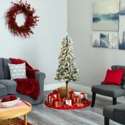 5’ Flocked Alpine Artificial Christmas Tree -Artificial Flowers Sale artificial 5 flocked alpine christmas artificial tree with 150 lights and 405 bendable branches nearly natural 513859