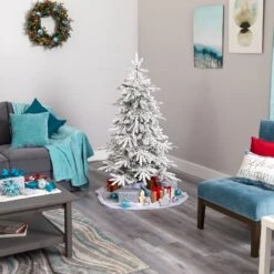 5' Flocked Grand Northern Rocky Fir Artificial Christmas Tree -Artificial Flowers Sale artificial 5 flocked grand northern rocky fir artificial christmas tree with 650 warm micro multifunction with remote control led lights instant connect technology and 38 348363