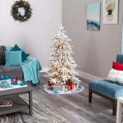 5' Flocked Grand Northern Rocky Fir Artificial Christmas Tree -Artificial Flowers Sale artificial 5 flocked grand northern rocky fir artificial christmas tree with 650 warm micro multifunction with remote control led lights instant connect technology and 38 912520