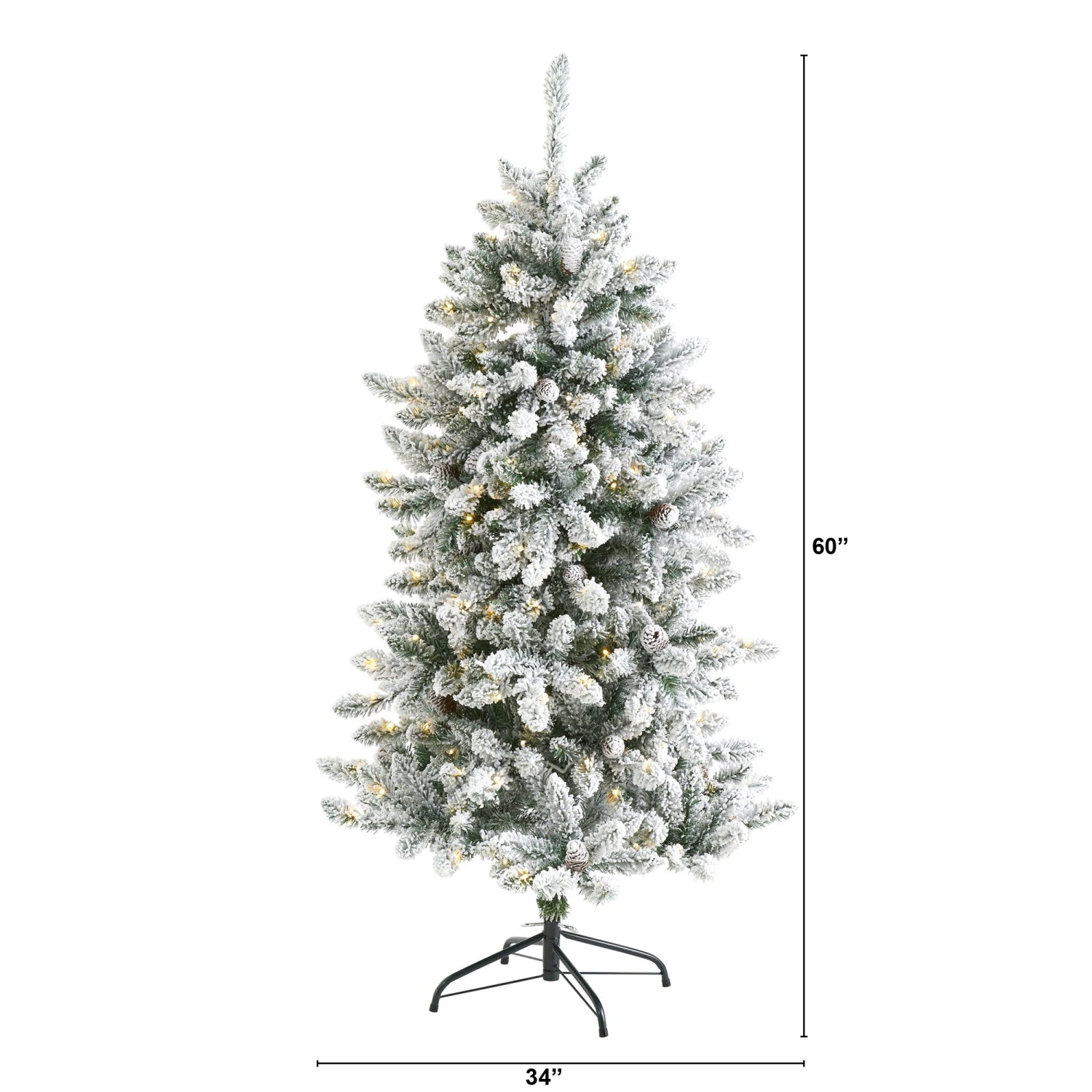 5’ Flocked Livingston Fir Artificial Christmas Tree With Pine Cones And 200 Clear Warm LED Lights 4 5’ Flocked Livingston Fir Artificial Christmas Tree With Pine Cones And 200 Clear Warm LED Lights - Image 2