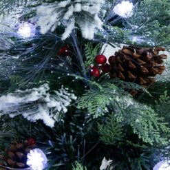 5' Flocked Pre-Lit Fiber Optic Artificial Pinecone & Berries Christmas Tree With 48 White LED Lights -Artificial Flowers Sale artificial 5 flocked pre lit fiber optic artificial pinecone berries christmas tree with 48 white led lights nearly natural 518109