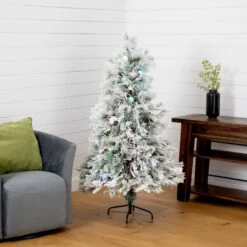 5' Flocked Pre-Lit Fiber Optic Artificial Pinecone Christmas Tree With 50 Colorful LED Lights -Artificial Flowers Sale artificial 5 flocked pre lit fiber optic artificial pinecone christmas tree with 50 colorful led lights nearly natural 364323