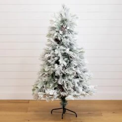 5' Flocked Pre-Lit Fiber Optic Artificial Pinecone Christmas Tree With 50 Colorful LED Lights -Artificial Flowers Sale artificial 5 flocked pre lit fiber optic artificial pinecone christmas tree with 50 colorful led lights nearly natural 564884