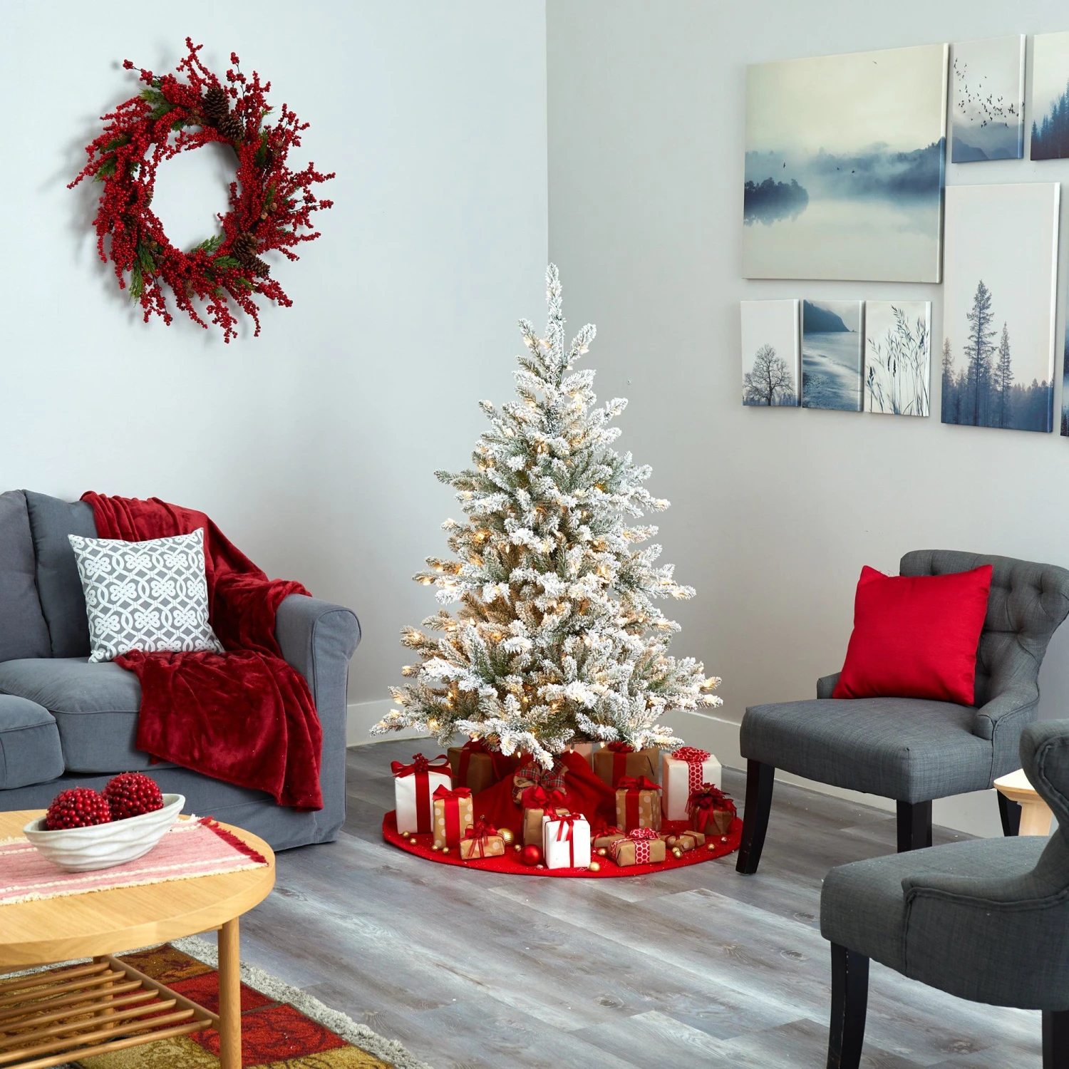 5’ Flocked West Virginia Spruce Artificial Christmas Tree With 200 Clear Lights And 604 Bendable Branches 8 5’ Flocked West Virginia Spruce Artificial Christmas Tree With 200 Clear Lights And 604 Bendable Branches - Image 6