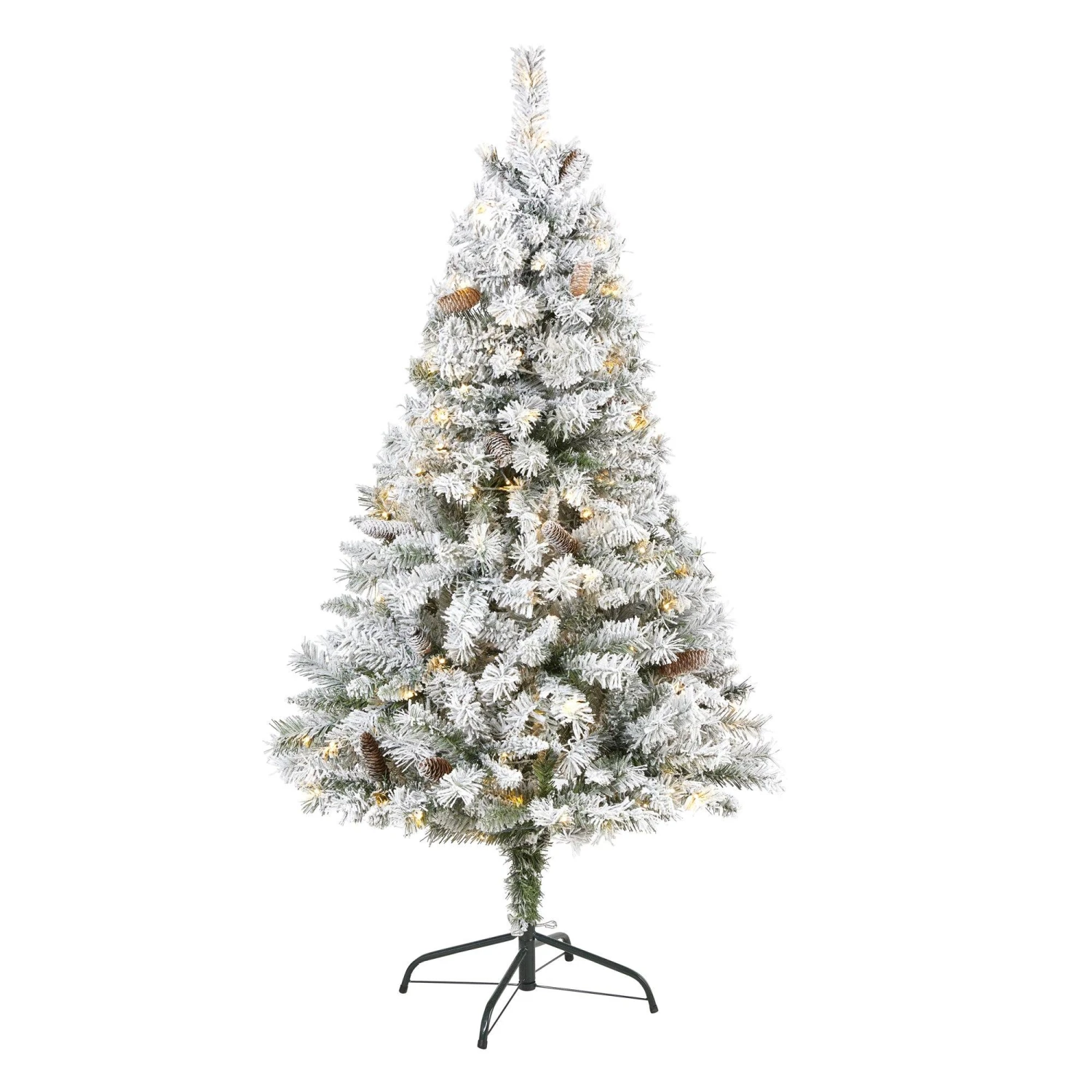 5' Flocked White River Mountain Pine Artificial Christmas Tree With Pinecones And 150 Clear LED Lights 3 5' Flocked White River Mountain Pine Artificial Christmas Tree With Pinecones And 150 Clear LED Lights